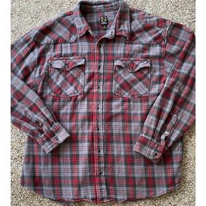 Noble Outfitters Pearl Snap Mens Heavy Red Gray Plaid Flannel L/S  Shirt Sz 2XL